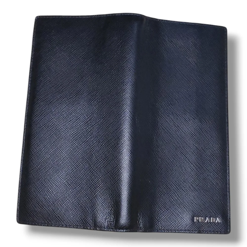 Prada Bicolor Black & Blue Saffiano Leather Long Wallet Sleek Minimalist Design